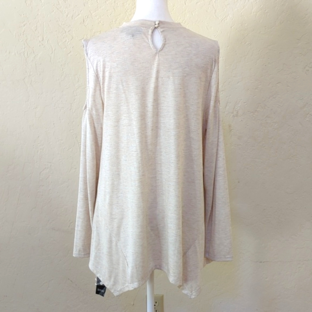 Style & Co Beige Speckled Shimmer Cold Shoulder Long Sleeve Top Size Medium - Picture 8 of 12